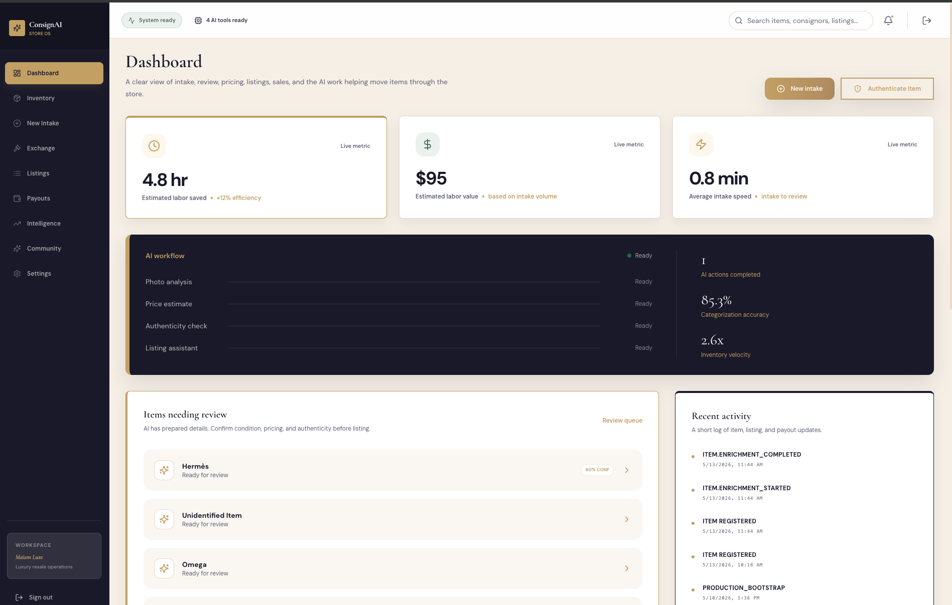 ConsignAI store dashboard screenshot